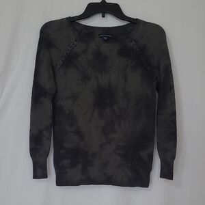 American Eagle Outfitters Women's Green & Black Tie-Dye Crewneck Sweater